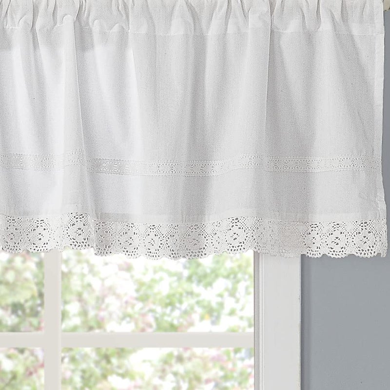 Laura Ashley - Valance, 100% Soft Cotton Window Treatment with Rod Pocket, Lightweight & Machine Washable, Curtain with Crocheted Lace Detail (Annabella White, 15" x 86") - Image 3