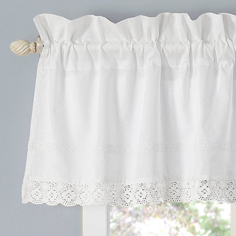 Laura Ashley - Valance, 100% Soft Cotton Window Treatment with Rod Pocket, Lightweight & Machine Washable, Curtain with Crocheted Lace Detail (Annabella White, 15" x 86") - Image 2