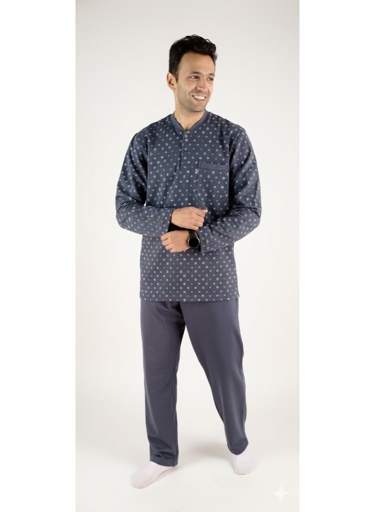 Jet Men Winter Pajama Set Long Sleeve & Plain Bottom-Dark Grey - Image 1