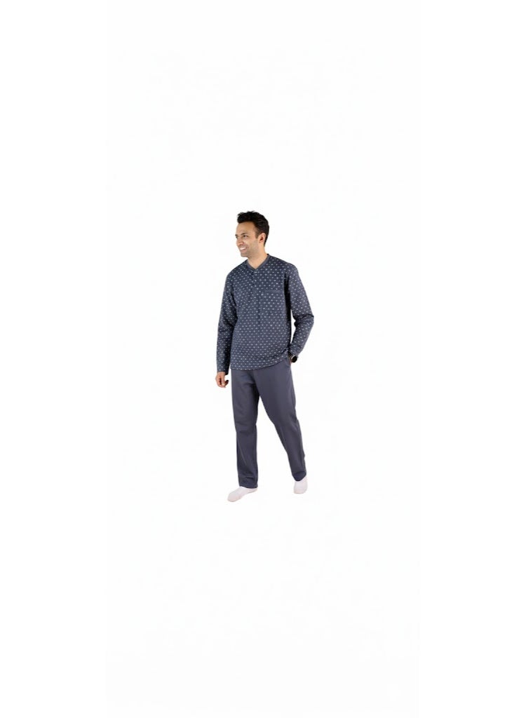 Jet Men Winter Pajama Set Long Sleeve & Plain Bottom-Dark Grey - Image 2