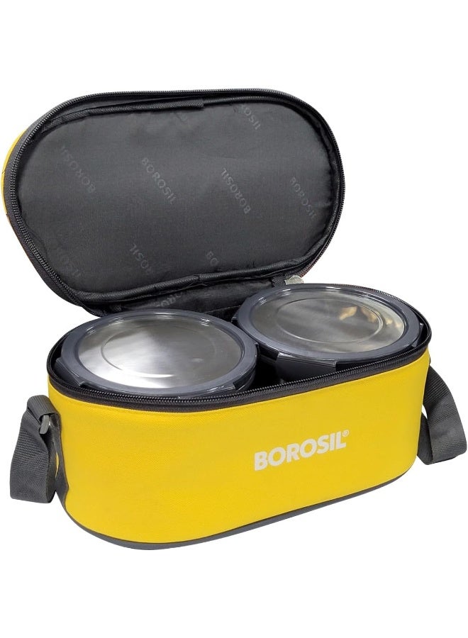 Borosil Sunshine Yellow Stainless Steel Lunch Box, Set of 4 Containers with Horizontal Lunch Bag Sunshine Yellow - Image 3