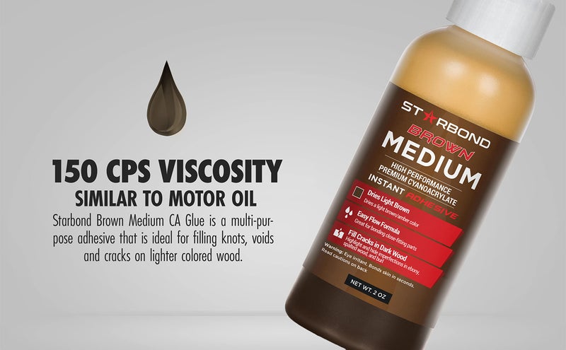 STARBOND Light Brown Medium CA Glue (Premium Cyanoacrylate Super Glue) Crack Filler 150 CPS Viscosity, for Woodworking, Woodturning, Carpentry, Guitar, 2oz - Image 3
