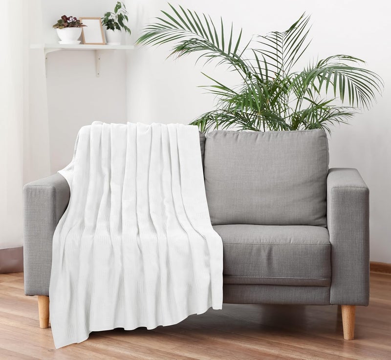 Utopia Bedding 100% Cotton Blanket (Throw Size - 60x50 Inches) 350GSM Lightweight Thermal Blanket, Soft Breathable Blanket for All Seasons (White) - Image 1