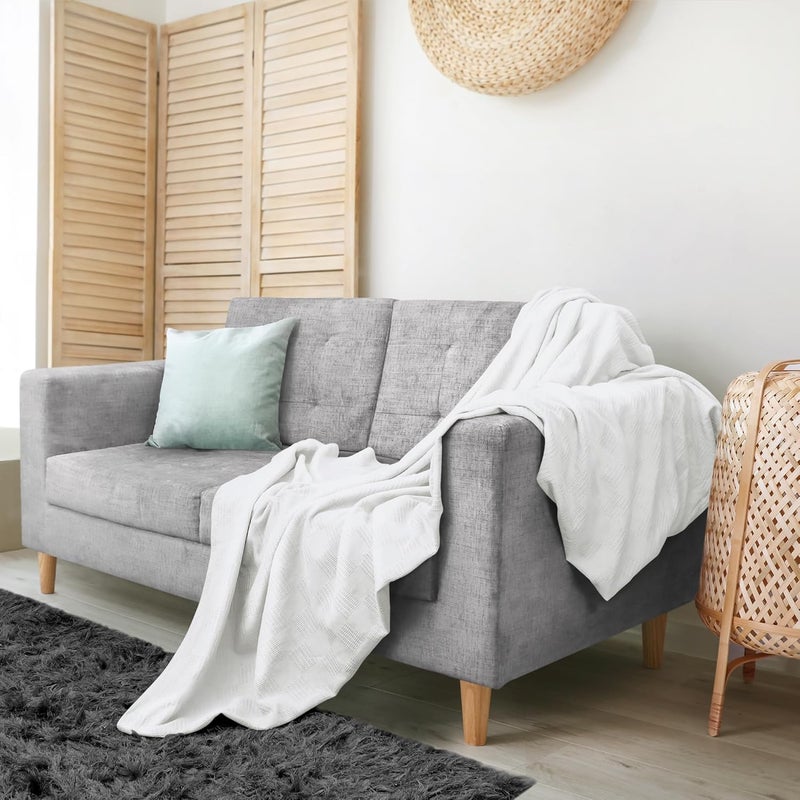 Utopia Bedding 100% Cotton Blanket (Throw Size - 60x50 Inches) 350GSM Lightweight Thermal Blanket, Soft Breathable Blanket for All Seasons (White) - Image 2