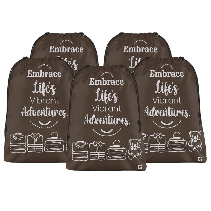 Kuber Industries Pack of 5 Cloth Storage Bag NonWoven Storage Organizer Travel Cloth Carrying Bag Garments Cover for Laundry Travel Storage Organizer for Clothing Large Brown - Image 1