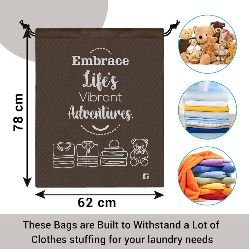Kuber Industries Pack of 5 Cloth Storage Bag NonWoven Storage Organizer Travel Cloth Carrying Bag Garments Cover for Laundry Travel Storage Organizer for Clothing Large Brown - Image 3