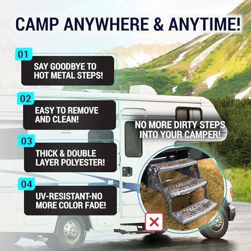 LATCH.IT RV Step Covers 3 Pack | 22" Wide Camper Step Covers for Radius Steps Only! | RV Step Rug Best Fits 8-11" Deep RV Stairs | Keep Your RV Clean! - Image 5