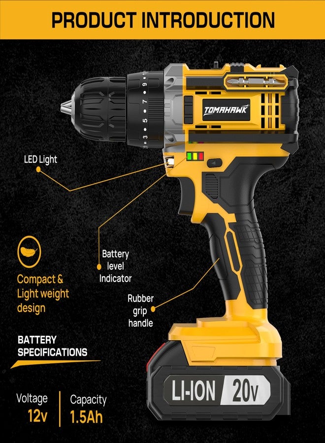 Tomahawk® TCD-20K 20V Cordless Impact Drill & Screwdriver | 35Nm Torque | 2-Speed 400/1400 RPM | 10mm Chuck | 18+1 Settings | Dual 1.5Ah Batteries for Home & DIY - Image 3