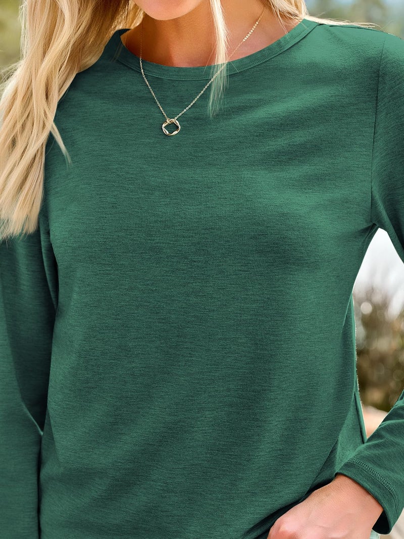 AUTOMET Womenâ€˜s Basic Long Sleeve Crewneck, Plus Size Winter & Spring Top, Casual Fall Tee for Teacher & Everyday Outfits 01Darkgreen M - Image 5