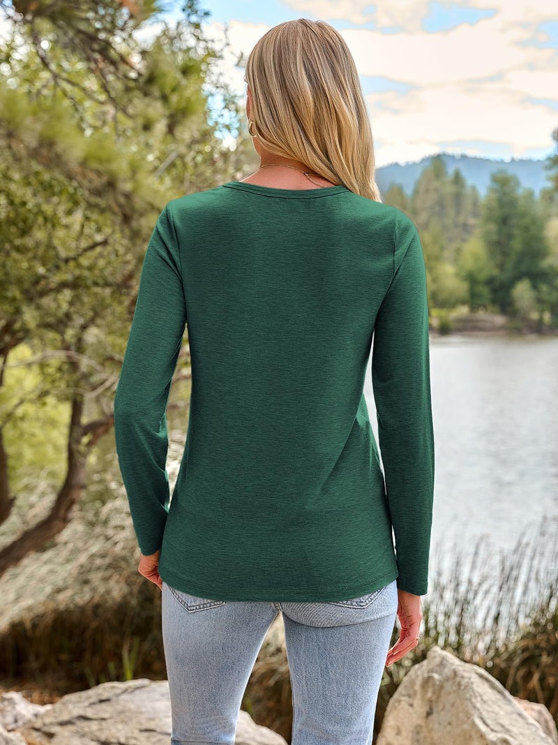AUTOMET Womenâ€˜s Basic Long Sleeve Crewneck, Plus Size Winter & Spring Top, Casual Fall Tee for Teacher & Everyday Outfits 01Darkgreen M - Image 4