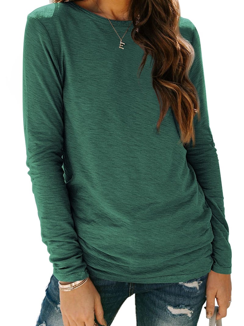 AUTOMET Womenâ€˜s Basic Long Sleeve Crewneck, Plus Size Winter & Spring Top, Casual Fall Tee for Teacher & Everyday Outfits 01Darkgreen M - Image 1