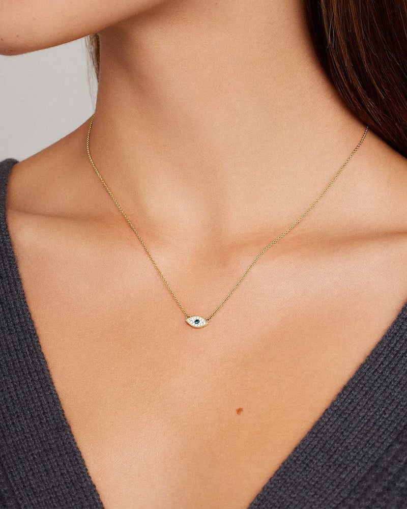 gorjana - Evil Eye Pendant Necklace - 18K Gold Plated - Adjustable Link Chain wITH White CZ and London Blue Nanogem Talisman - Perfect for Layering - Long-Lasting - Image 4