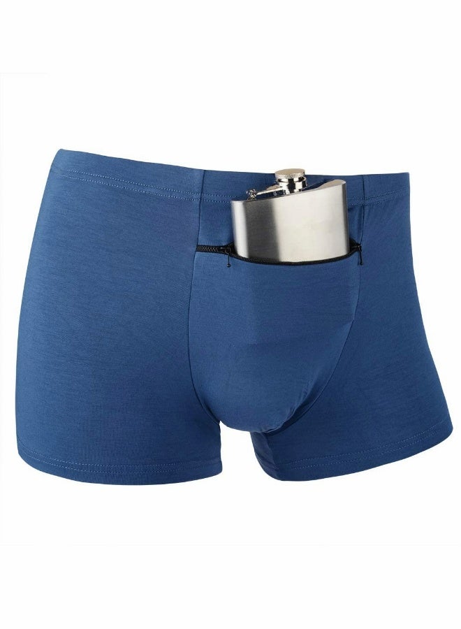Men's Boxer Briefs with Hidden Pocket, 2 Pack Travel Underwear for Secure Storage, Comfortable Fit in Blue - Image 5