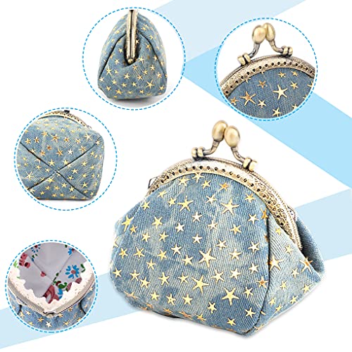 Oyachic Five Pointed Star Coin Purse Denim Change Pouch Wallets Buckle with Kisslock Clasp Coin Holder Clutch Handbags for Women Ladies,Blue - Image 2