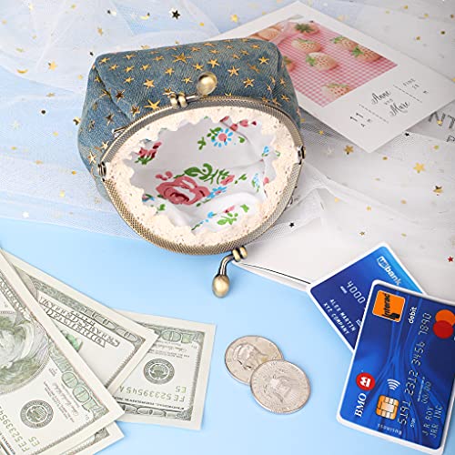 Oyachic Five Pointed Star Coin Purse Denim Change Pouch Wallets Buckle with Kisslock Clasp Coin Holder Clutch Handbags for Women Ladies,Blue - Image 4