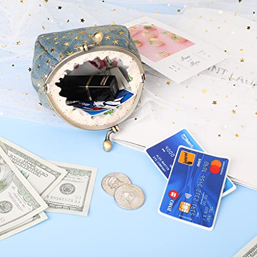Oyachic Five Pointed Star Coin Purse Denim Change Pouch Wallets Buckle with Kisslock Clasp Coin Holder Clutch Handbags for Women Ladies,Blue - Image 3