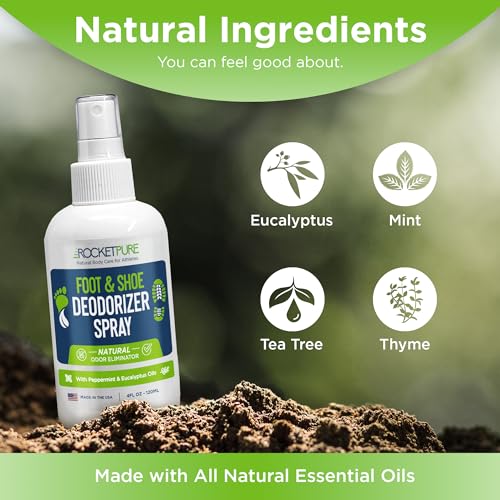 Rocket Pure Natural Foot and Shoe Deodorizer Spray, Deodorant and Odor Eliminator for Smelly Feet, Smell Remover, Formulated with Essential Oils, Made in the USA, Mint, 4 fl oz (Pack of 2) - Image 3