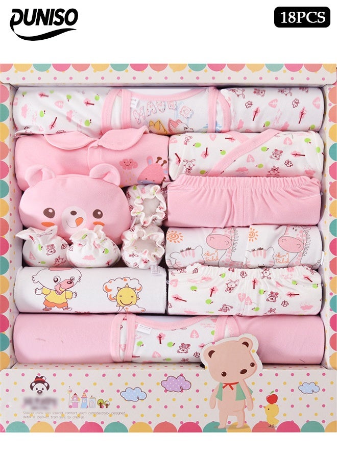 DUNISO مجموعة هدايا للأطفال حديثي الولادة 18 قطعة، مجموعة هدايا ملابس حديثي الولادة، مجموعة ملابس وإكسسوارات للأطفال، مريحة وقابلة للتنفس، متاحة في جميع الفصول، مناسبة للأطفال حتى ارتفاع 59 سم - Image 1