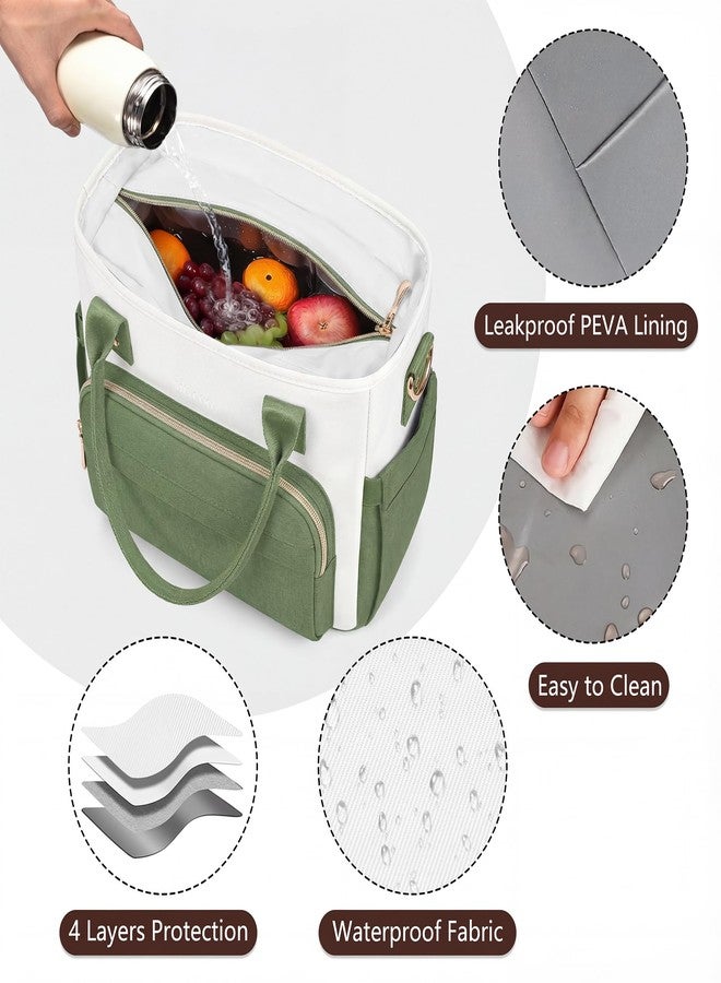 MIYCOO Lunch Bag Lunch Box Women - Leakproof Insulated Lunch Cooler Bag for Women - Large Lunch Tote Bags Adults, Green White - Image 3