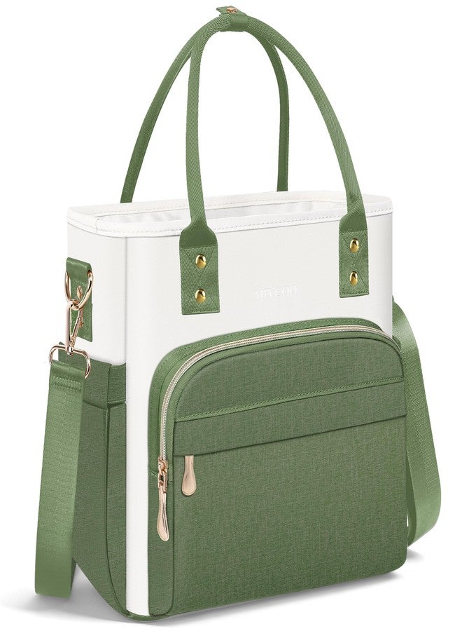 MIYCOO Lunch Bag Lunch Box Women - Leakproof Insulated Lunch Cooler Bag for Women - Large Lunch Tote Bags Adults, Green White - Image 1