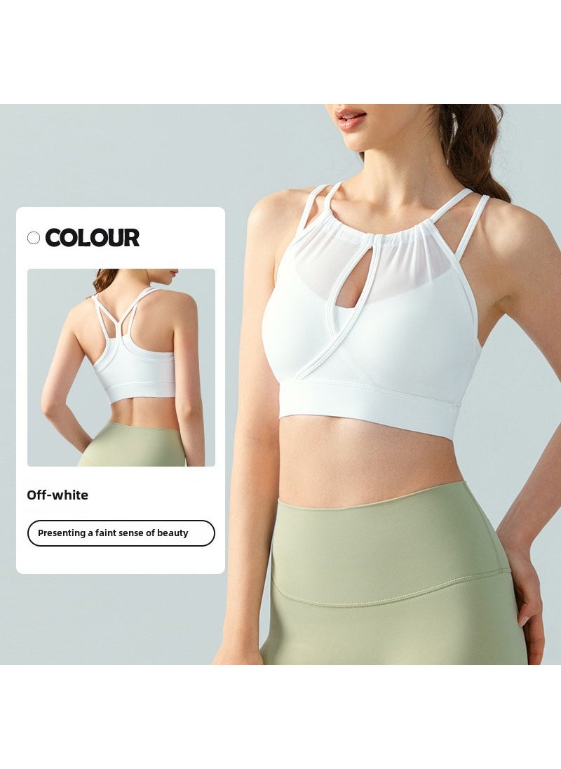 Generic - Mesh Layered Yoga Tank Top with Built-in Sports Bra Beige - Image 1