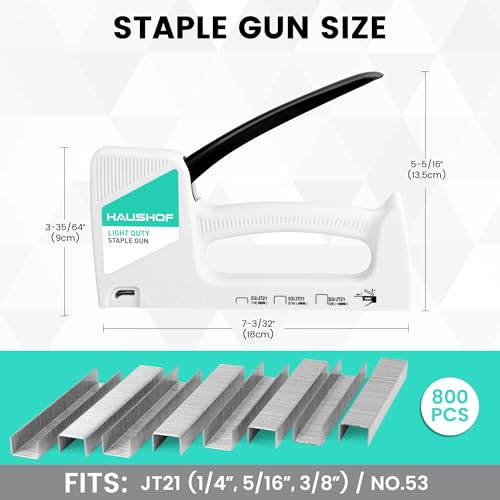 HAUSHOF Light Duty Staple Gun, Upholstery Staple Gun with 800PCS JT21 Staples and Stapler Remover, Fits JT21 Staple of 1/4'', 5/16'' & 3/8'', Used for Wood, Classroom, Crafts, DIY, Decoration (White) - Image 3