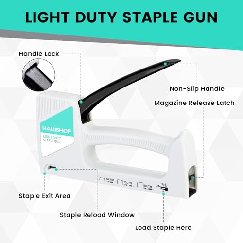 HAUSHOF Light Duty Staple Gun, Upholstery Staple Gun with 800PCS JT21 Staples and Stapler Remover, Fits JT21 Staple of 1/4'', 5/16'' & 3/8'', Used for Wood, Classroom, Crafts, DIY, Decoration (White) - Image 2