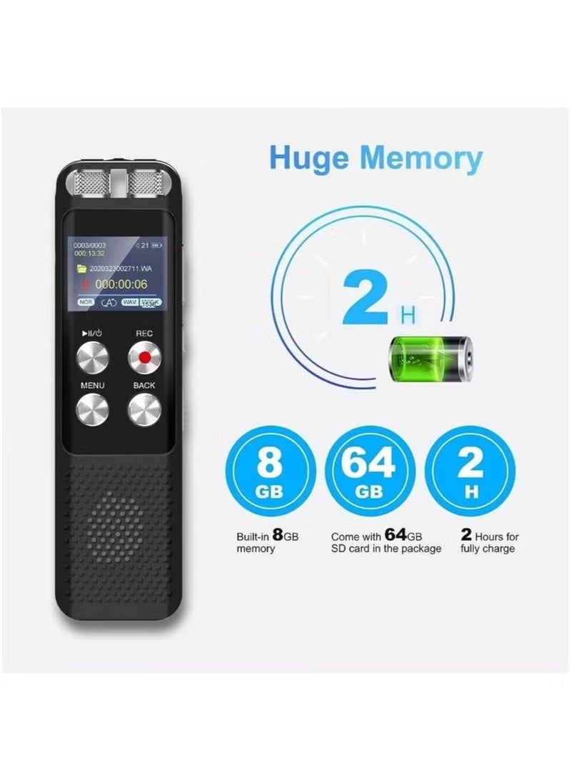 شو وو مسجل صوت رقمي بسعة 72 جيجابايت: مسجلات صوتية مع خاصية التشغيل، جهاز تسجيل صوتي، مسجل صوت محمول مزود بكلمة مرور، مشغل ووكمان - Image 4