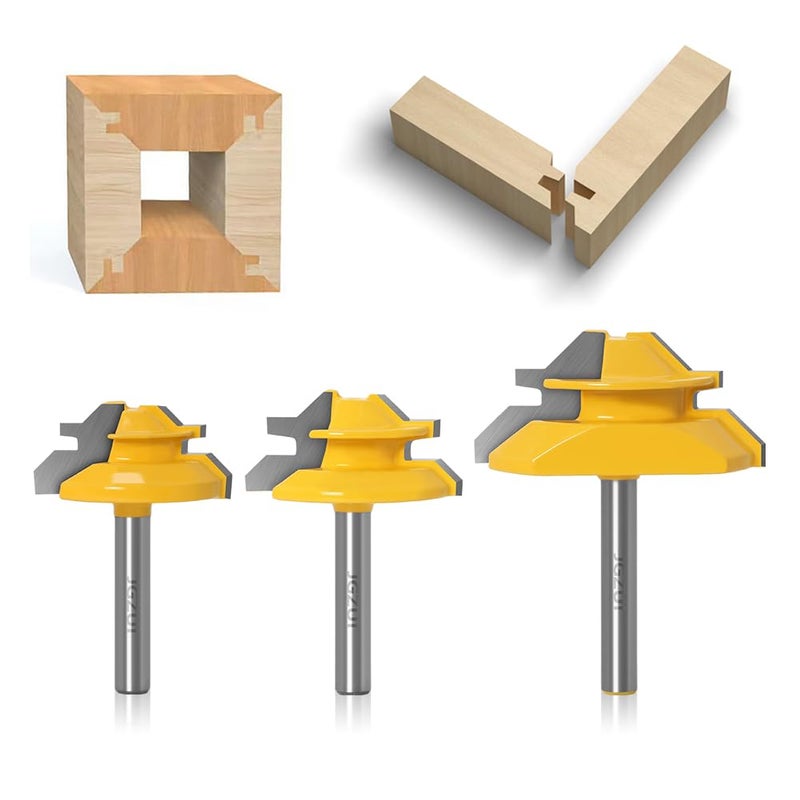 JGZUI 45Degree Lock Miter Router Bit 14Inch Shank C3 Tungsten Carbide Glue Joint Cutter for Cabinet Drawer Woodworking 112Inch Cutting Diameter - Image 2
