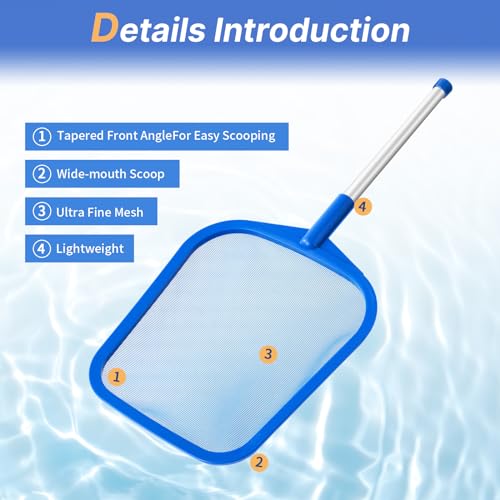 Tavaleu Pool Skimmer, Hot Tub Skimmer Spa Net with Pole, 26'', Ultra Fine Mesh Skimmer Rake, Swimming Pool Leaf Skimmer Net with Aluminum Pole, Spa Hot Tub Skimmer for Fast Cleaning, Leaves, Debris - Image 3