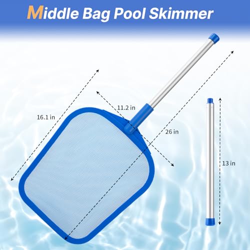 Tavaleu Pool Skimmer, Hot Tub Skimmer Spa Net with Pole, 26'', Ultra Fine Mesh Skimmer Rake, Swimming Pool Leaf Skimmer Net with Aluminum Pole, Spa Hot Tub Skimmer for Fast Cleaning, Leaves, Debris - Image 2
