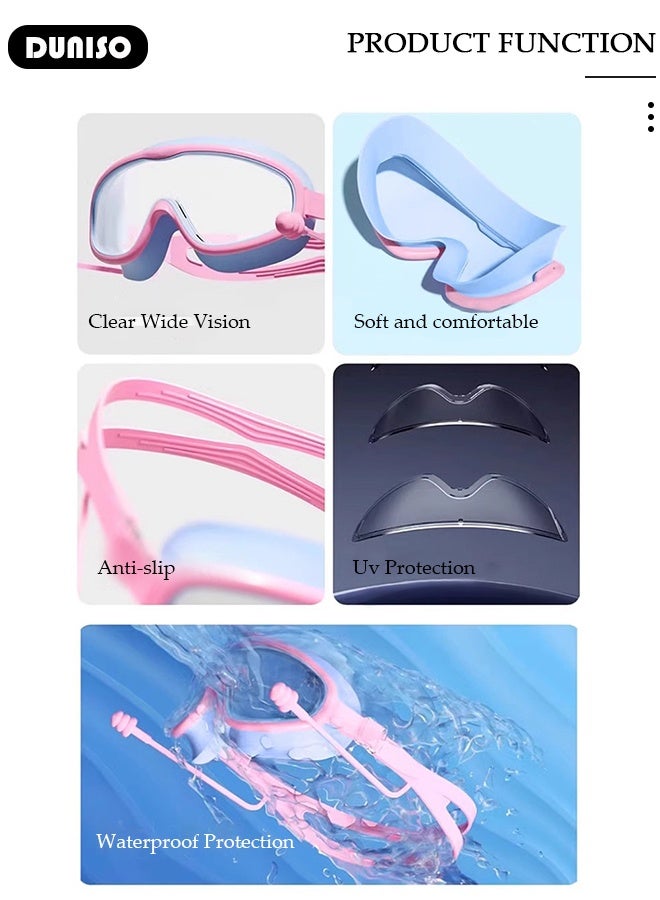 DUNISO Kids Swimming Goggles, Anti-Fog No Leak Proof Waterproof Kids Swim Goggles with Soft Silicone, Toddler Goggles with Waterproof Earplugs, Clear Wide Vision Swimming Goggles Suitable for Kids 3-14 Boys and Girls  - Image 3