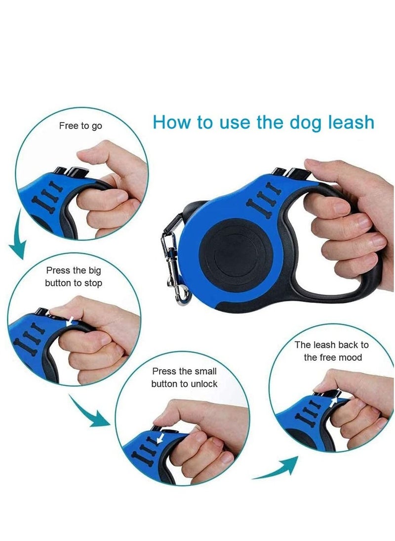 MissTiara - Retractable Dog Leash, 5m Durable Nylon Pet Leash, With Non-Slip Handle, no Tangles, Single-Hand Brake Blue - Image 1