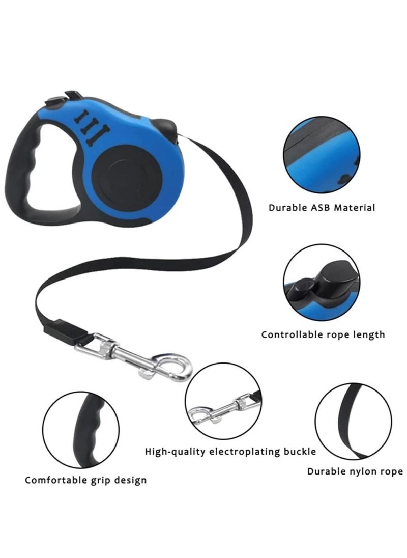 MissTiara - Retractable Dog Leash, 5m Durable Nylon Pet Leash, With Non-Slip Handle, no Tangles, Single-Hand Brake Blue - Image 1