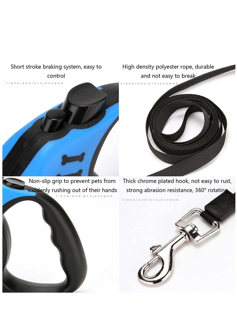 MissTiara - Retractable Dog Leash, 5m Durable Nylon Pet Leash, With Non-Slip Handle, no Tangles, Single-Hand Brake Blue - Image 1