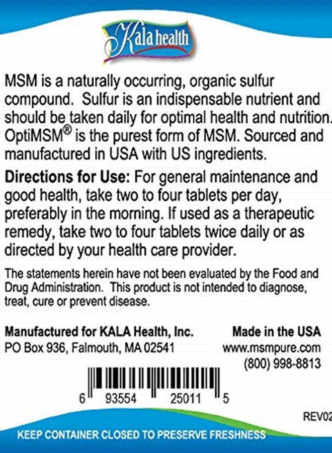 Kala Health MSMPure Tablets, 360 Count, 1000 mg per Tablet, Pure MSM Organic Sulfur Supplement, Made in USA - Image 2
