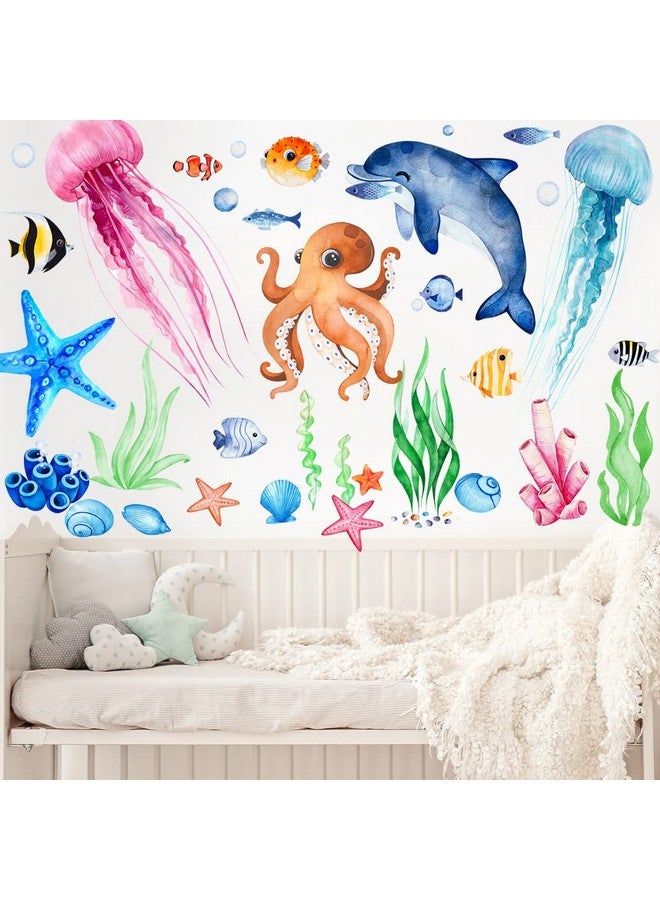 Sinekong Ocean Fish Wall Decals Stickers Under The Sea, 4 Sheets Removable Sea Life Marine Animal Underwater Ocean Creatures for Kids Girls Boy Nursery Bedroom Bathroom - Image 5