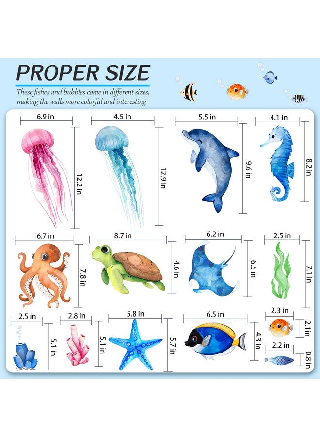 Sinekong Ocean Fish Wall Decals Stickers Under The Sea, 4 Sheets Removable Sea Life Marine Animal Underwater Ocean Creatures for Kids Girls Boy Nursery Bedroom Bathroom - Image 4