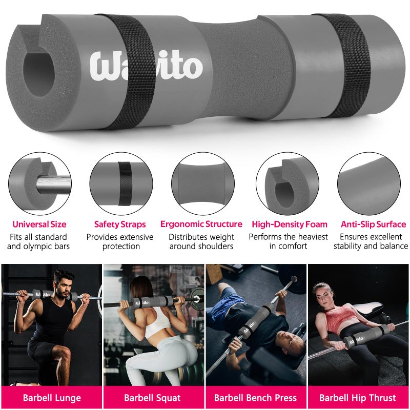 WALITO 7Pcs Barbell Pad Set for Hip Thrust - Squat Pad,Gym Accessories for Women with Bar Bad,Bench Press, with Gym Ankle Straps,Resistance Bands for Working Out,Lifting Strap,Carry Bag - Image 3