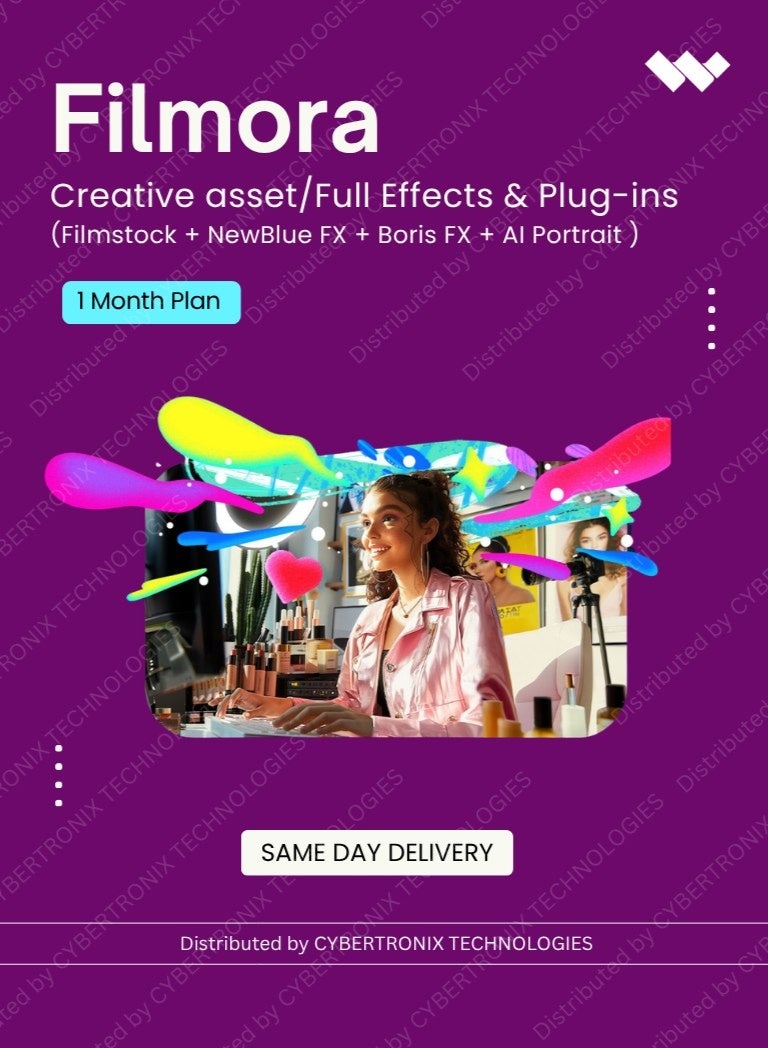 Filmora Creative Asset/Filmora Full Effects & Plug-ins (Filmstock + NewBlue FX + Boris FX + AI Portrait) | 1 Month | Digital License | Same Day Delivery