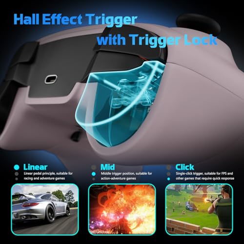 CHENGDAO Wireless PC Controller with Hall Effect Joysticks & Triggers, 1000Hz Polling Rate, Trigger Locks, Bluetooth Pro Gaming Controller for PC/Steam/Luna/Tesla - 4 Macros and Turbo, Dynamic RGB, Pink - Image 4