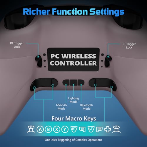 CHENGDAO Wireless PC Controller with Hall Effect Joysticks & Triggers, 1000Hz Polling Rate, Trigger Locks, Bluetooth Pro Gaming Controller for PC/Steam/Luna/Tesla - 4 Macros and Turbo, Dynamic RGB, Pink - Image 5