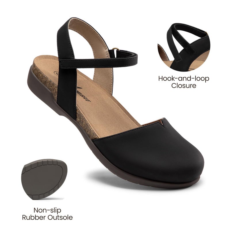 Athlefit Women's Closed Toe Sandals Comfort Cork Footbed Arch Support Flat Sandals Black Size 8.5 - Image 5