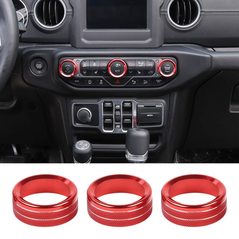 JeCar Air Conditioner Switch Knob Cover Aluminum Alloy Trim Cover Compatible with 20182023 Jeep Wrangler JL JLU 20202023 Gladiators JT with Specific Dial Panel Red