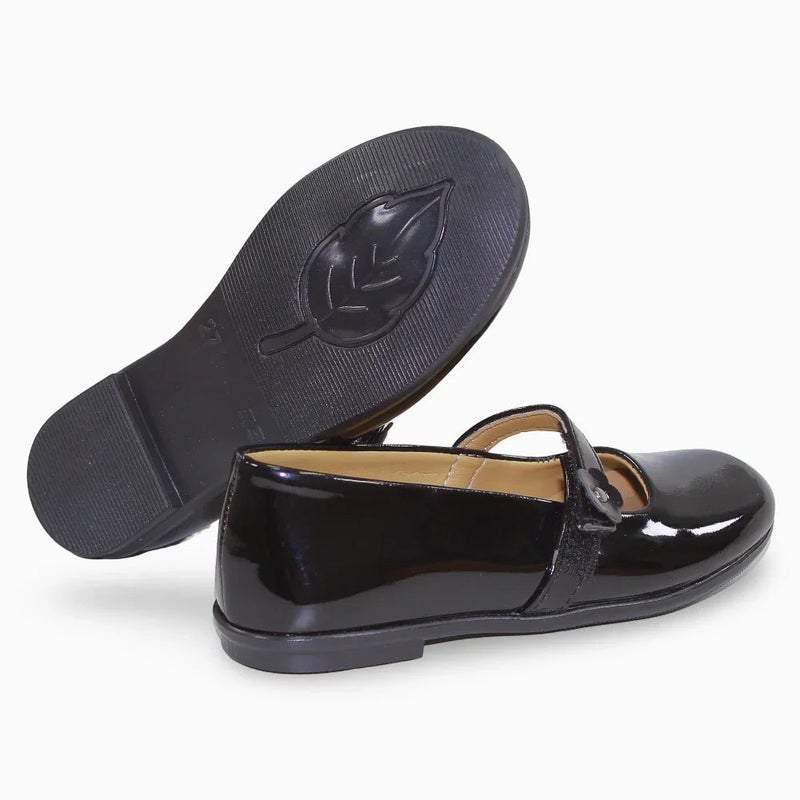 BELLINO Girls Leather Ballerina – Glossy Black - Image 3