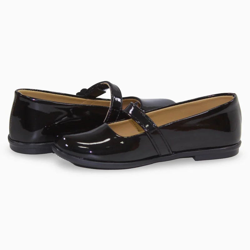 BELLINO Girls Leather Ballerina – Glossy Black - Image 2