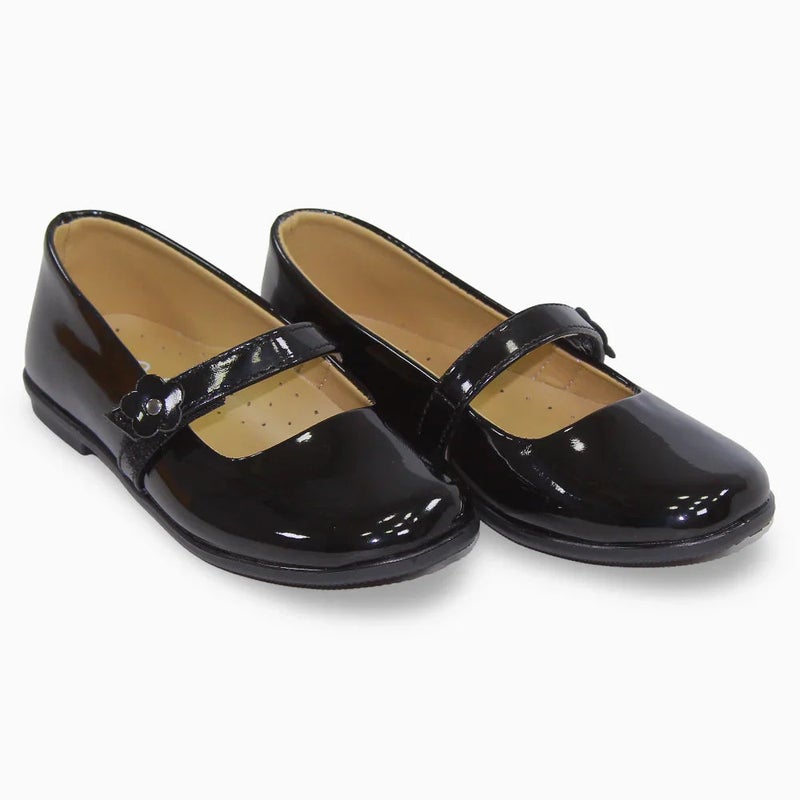 BELLINO Girls Leather Ballerina – Glossy Black - Image 1