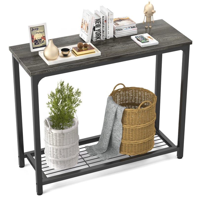 Ecoprsio Console Table Sofa Table with Mesh Shelves, 2 Tier Entryway Table Foyer Table for Entryway, Front Hall, Hallway, Sofa, Couch, Living Room, Coffee Bar, Kitchen, Grey, 32 Inch - Image 1
