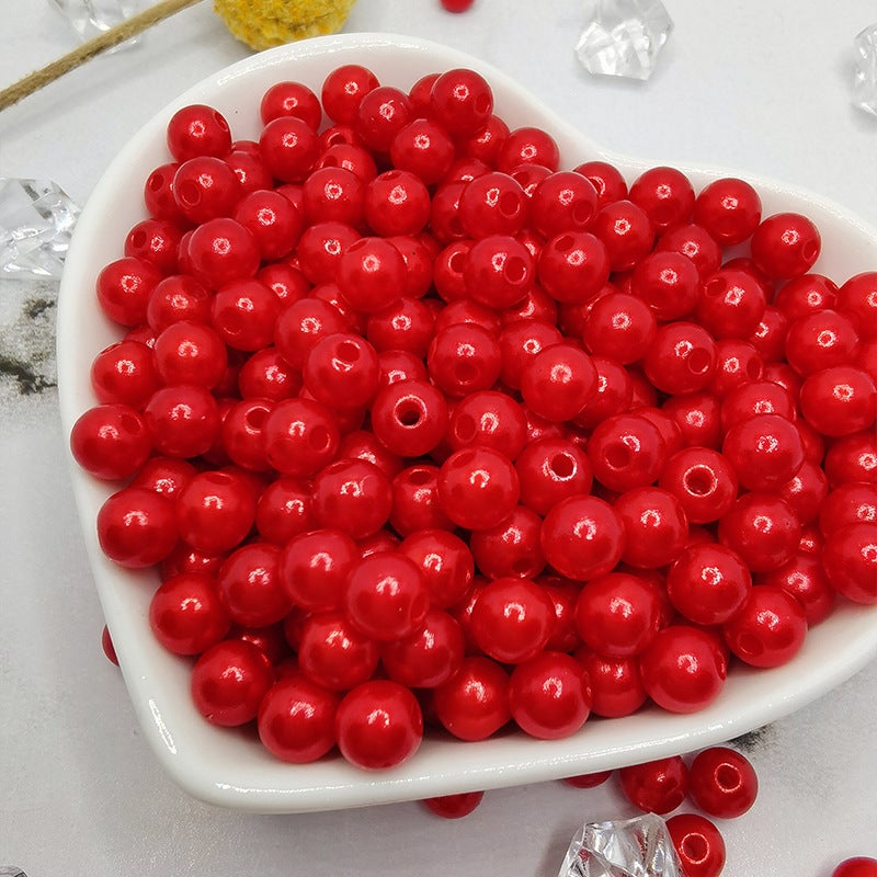 ABS Hole Mixed Color Faux Pearl Beads Handmade Beaded DIY Material Shoes Clothing Hats Bracelet Accessories big red with holes