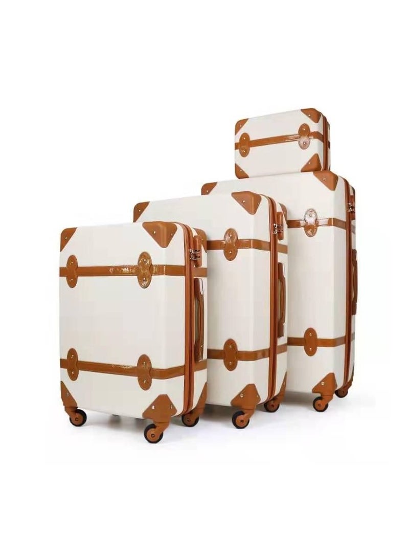 طقم سفر بأربع قطع يحتوي على أربع عجلات دوارة بتصميم عتيق باللون الأبيض بحجم 28x24x20x14 إنش  - Image 1